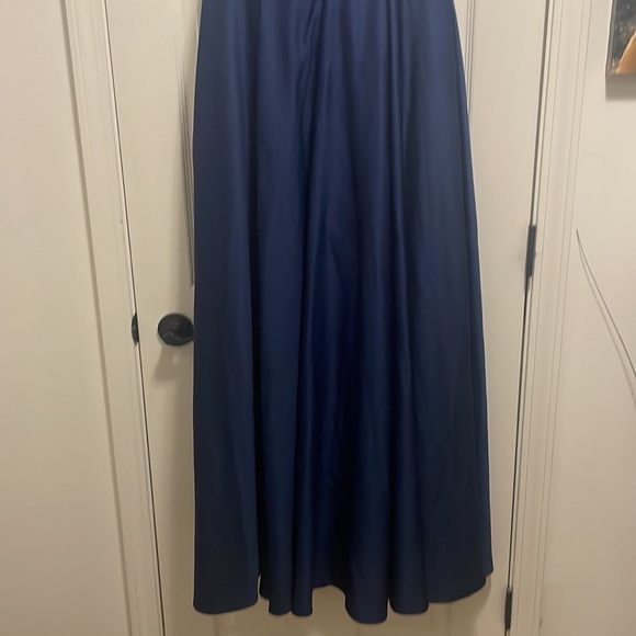 Ieena for Mac Duggal dress Navy Blue HIGH neck cap sleeve long gown New Sz 8 - Picture 9 of 12